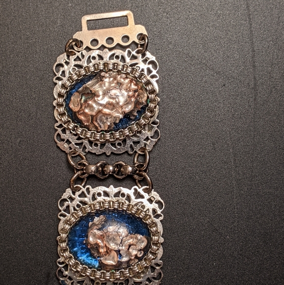 Vintage Foiled Blue & Silver Tone Bracelet - Picture 7 of 8